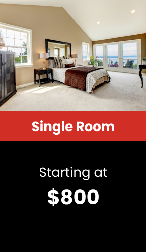 a bedroom with a large bed and a large window