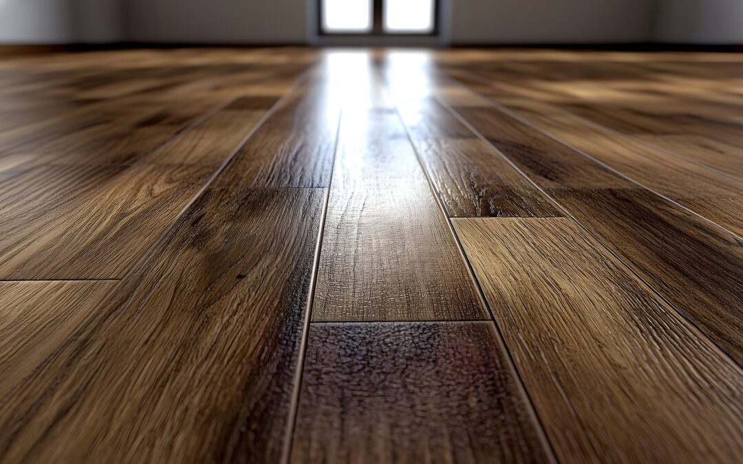 Shiny wooden floor in empty room.