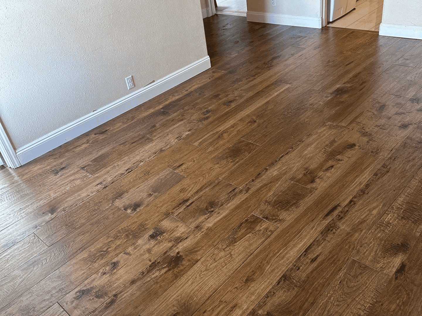 Beautiful hardwood flooring installation in a residential interior.